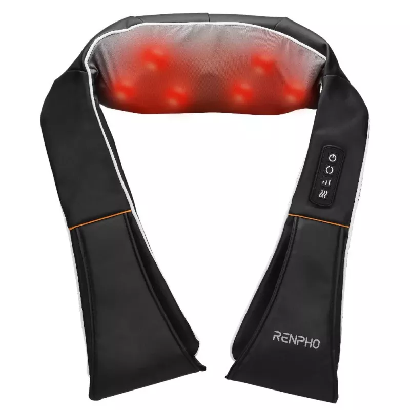 RENPHO U-Neck 1 Masajeador de cuello y hombros Shiatsu con calor, 8 nodos de rotación bidireccional, 3 niveles de velocidad, Negro