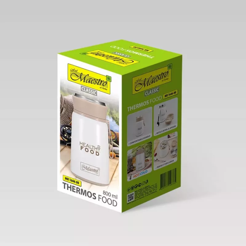 Maestro MR-1646-80 Dinner Termo 0,8 L Botella isotérmica de acero inoxidable para alimentos con cuchara plegable