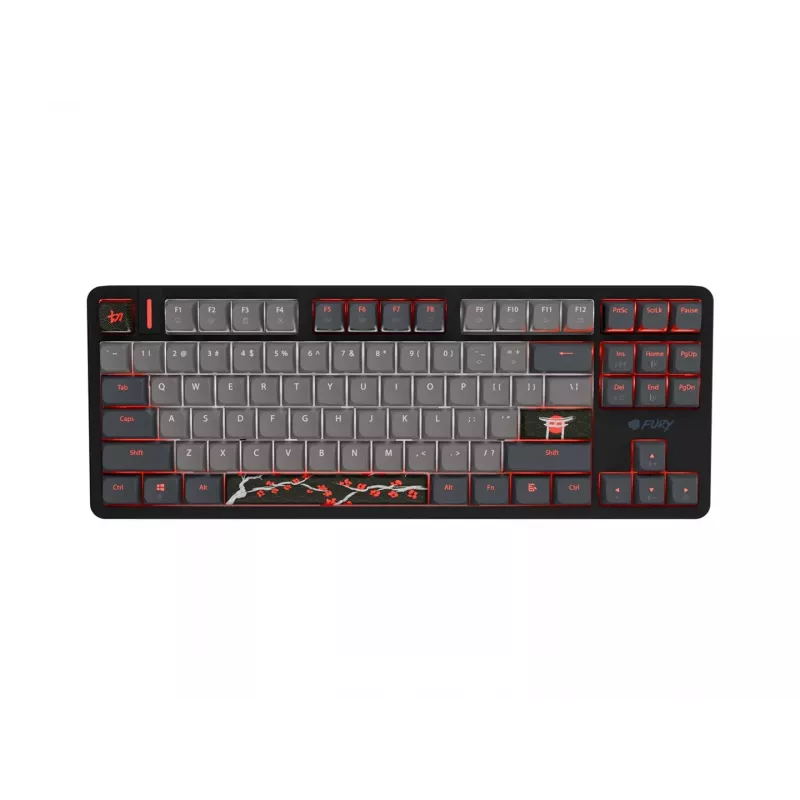 Teclado gaming Fury Kanabo K6, distribución US, iluminación RGB, reposamuñecas magnético, negro/gris