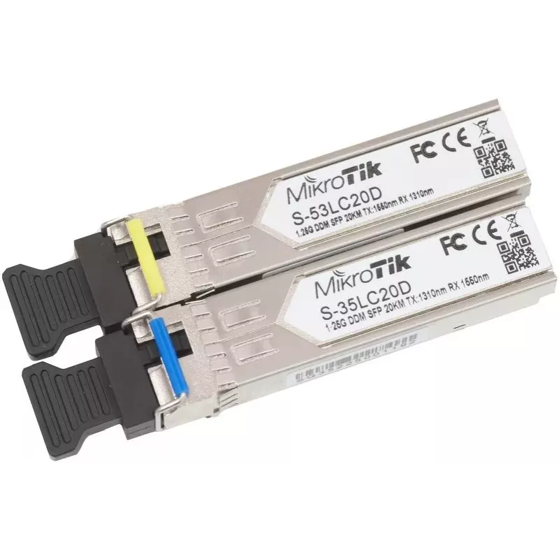 Módulo SFP MikroTik S-3553LC20D, 1,25 Gb/s, 20 km, monomodo, par (T1310nm/R1550nm) + (T1550nm/R1310nm)