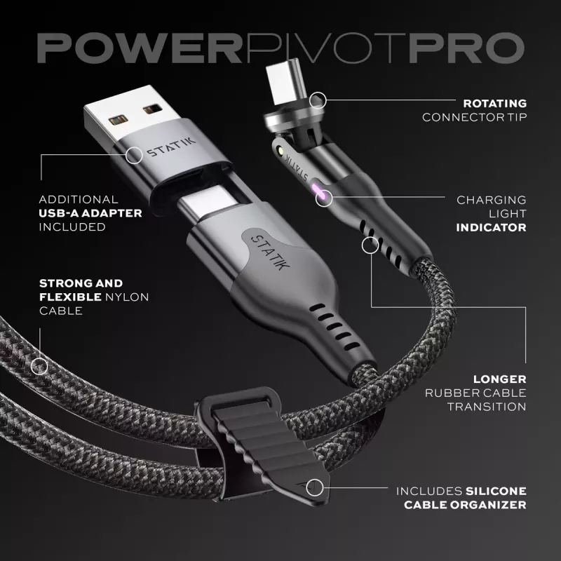 STATIK PowerPivot Pro cable USB-C a USB-C trenzado de nailon 3m negro