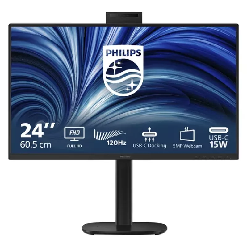 Philips 24B2U3301H monitor IPS Full HD de 23,8 pulgadas, 1920x1080, 120 Hz, 4 ms, USB-C 90 W PD, hub USB, RJ45, webcam de 5 MP, altavoces, altura ajustable, negro