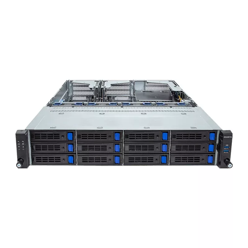 Giga Computing GigaByte R263-S30-AAH2 servidor barebone para rack 2U, Intel de 5.ª/4.ª generación, 12 bahías de 3,5/2,5 pulgadas, 2 fuentes de 1300 W
