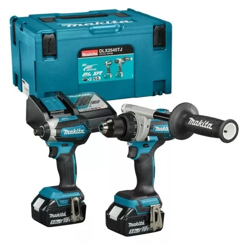 Makita 18V LXT Combo-Kit DLX2544TJ (DDF492 Atornillador taladrador y DTD153 Atornillador de impacto) - 2 baterías de 5,0Ah, Cargador rápido, Maletín Makpac