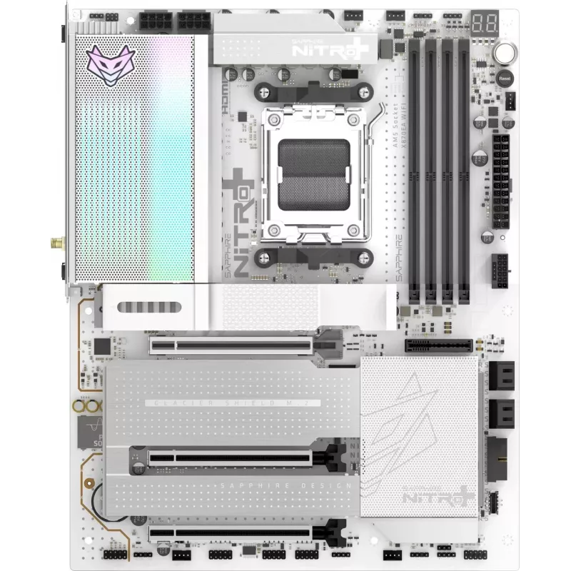 SAPPHIRE NITRO+ X870EA PHANTOMLINK P.E Placa base, AMD X870E, zócalo AM5, DDR5, Wi-Fi 7, blanco/negro