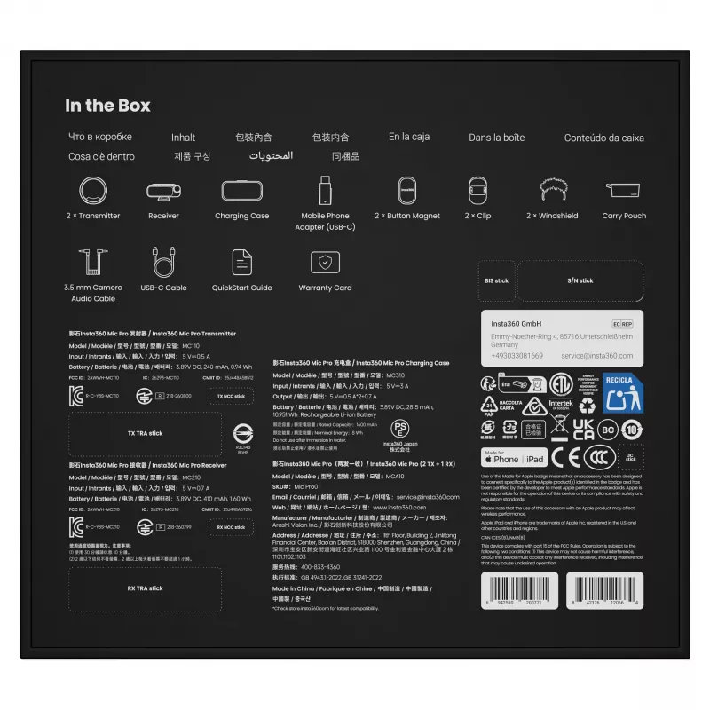 Insta360 Mic Pro (2 TX + 1 RX) – sistema de micrófono inalámbrico digital