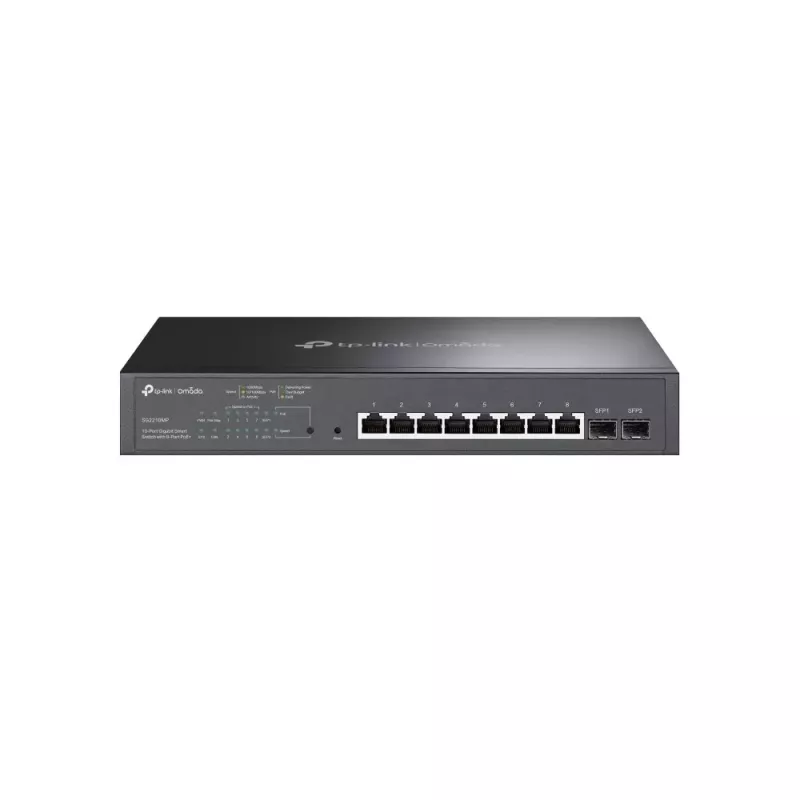 TP-Link Omada TL-SG2210MP switch PoE gestionable L2/L2+, 8x Gigabit RJ45, capacidad de conmutación de 20 Gbps, montaje en rack 1U