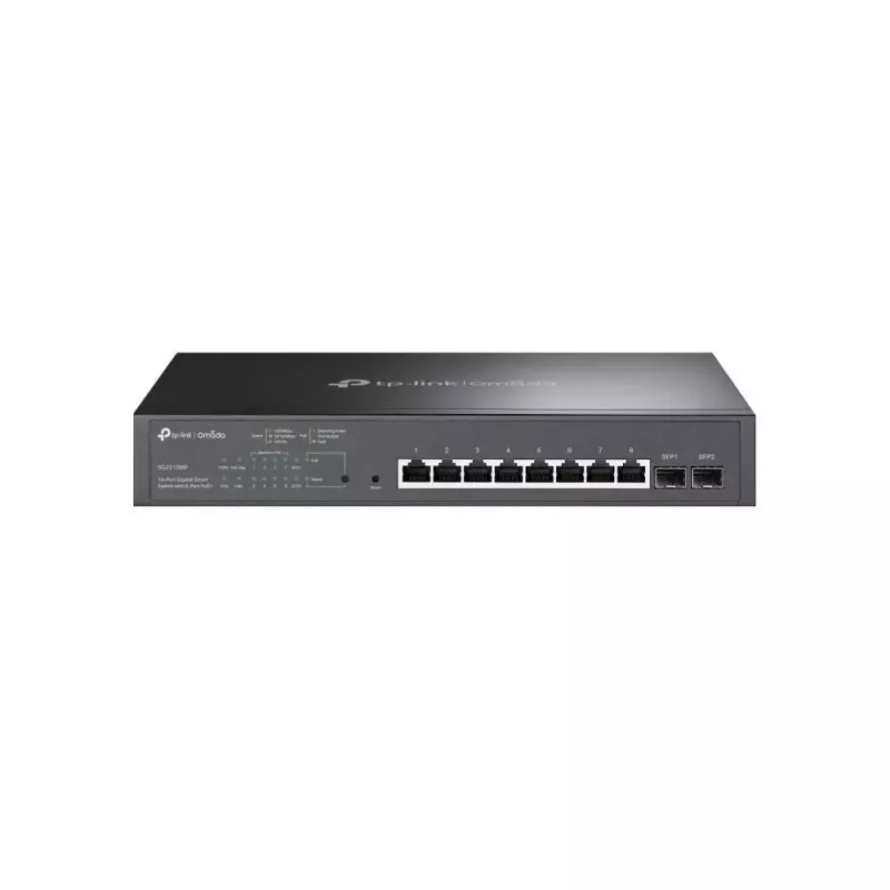 TP-Link Omada TL-SG2210MP switch PoE gestionable L2/L2+, 8x Gigabit RJ45, capacidad de conmutación de 20 Gbps, montaje en rack 1U