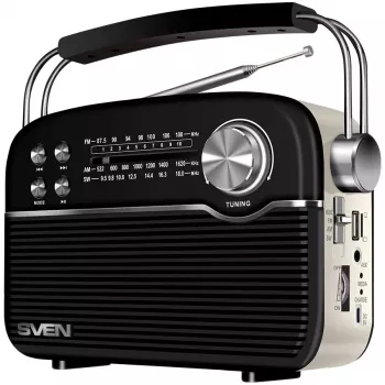 Altavoz SVEN SRP-500, Negro (3W, Bluetooth, FM/AM/SW, USB, microSD, AUX, batería)