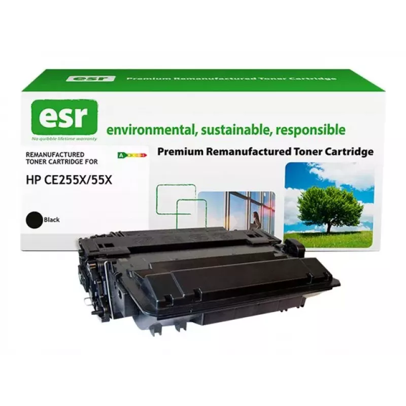 Cartucho de tóner remanufacturado ESR Compatible con HP CE255X Negro Alto rendimiento 18.000 páginas