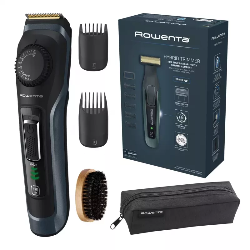 Rowenta Recortadora de barba TN3804E0 Virtuo inalámbrica 39 niveles de longitud Negra/Azul