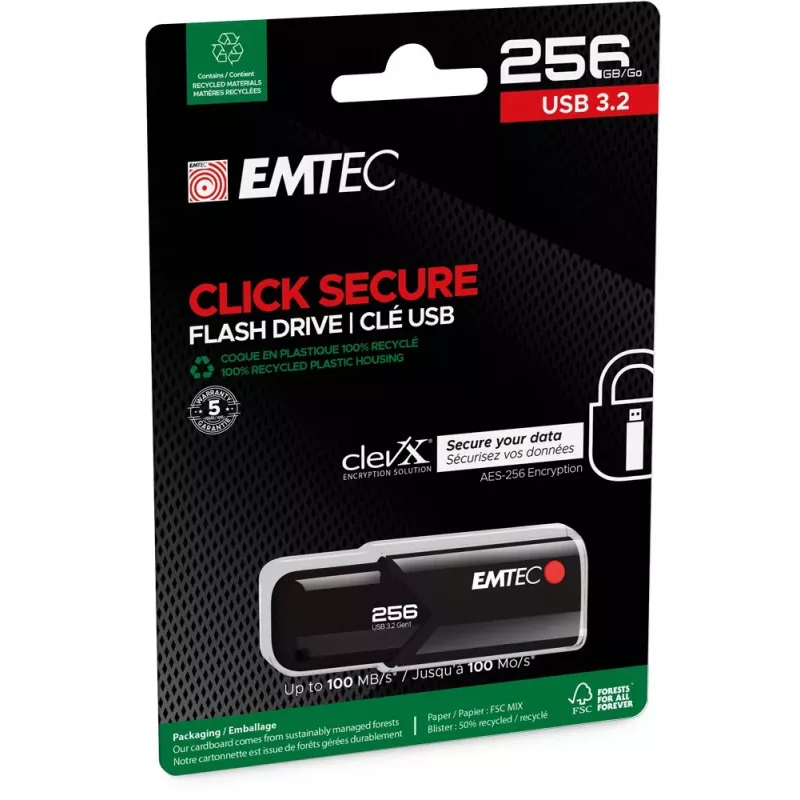 Emtec USB 3.2 Click Secure B120 256GB Memoria USB Negra