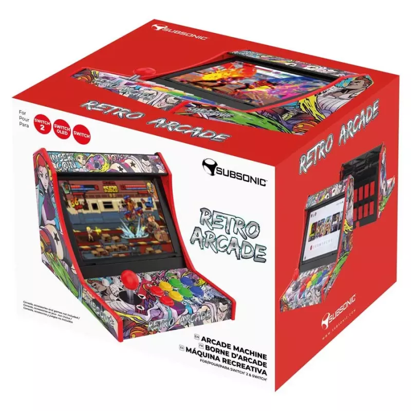 Subsonic Retro Arcade base de acoplamiento para Nintendo Switch, joystick arcade con 8 botones mecánicos, carga y juega