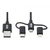 Eaton Tripp Lite Series Cable de sincronización/carga universal USB-A a Lightning, USB Micro-B y USB-C (M/3xM), certificado MFi, Negro, 1,8 m