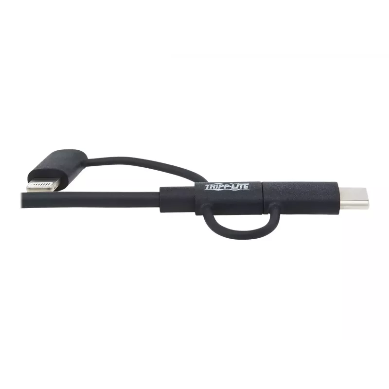 Eaton Tripp Lite Series Cable de sincronización/carga universal USB-A a Lightning, USB Micro-B y USB-C (M/3xM), certificado MFi, Negro, 1,8 m