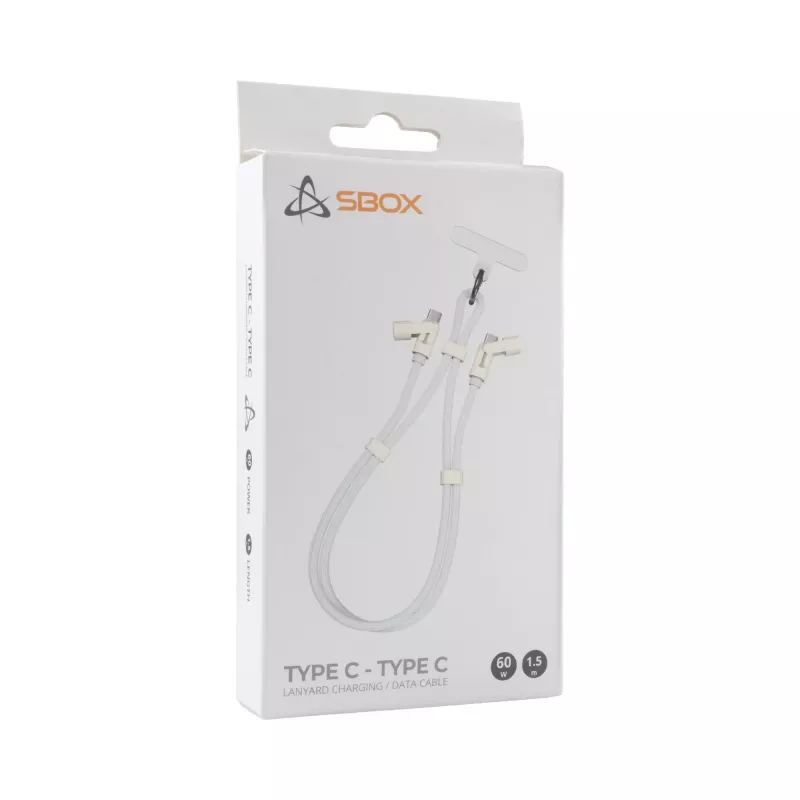 SBOX Lanyard White cable USB-C a USB-C 1,5 m blanco