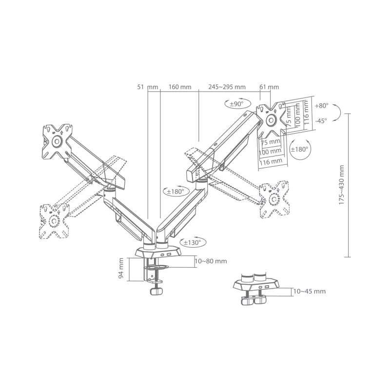 White Shark KHUFU-II GMS-3211 / Soporte de escritorio para 2 monitores