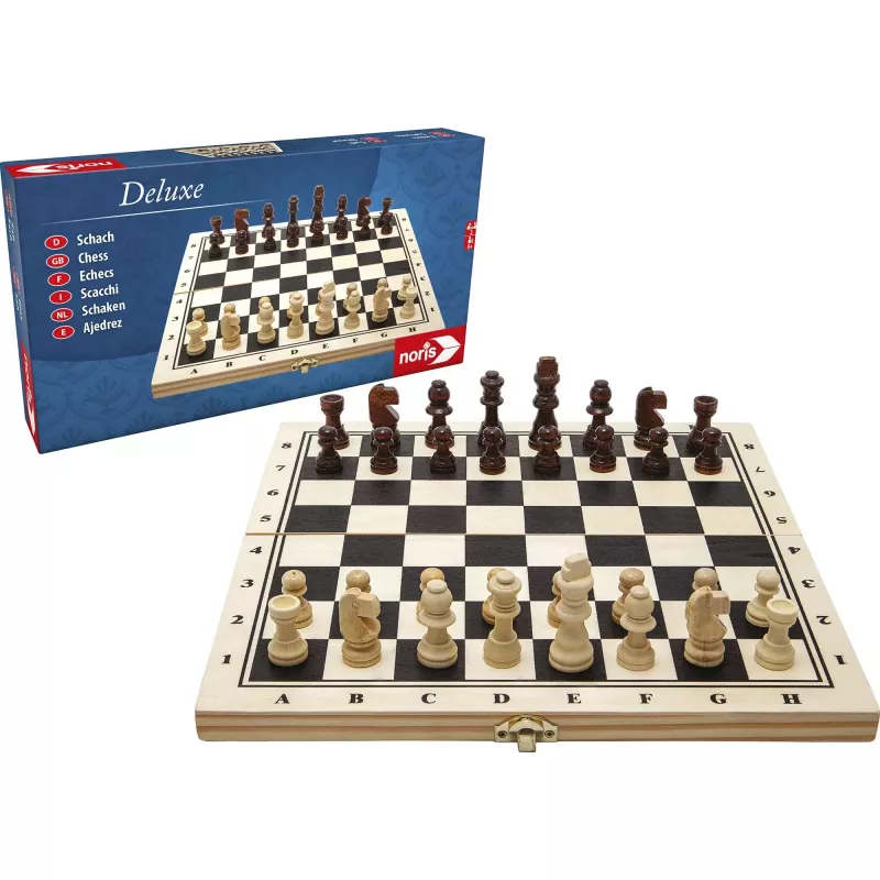 SIMBA-DICKIE Deluxe Wooden Chess Set - caja de ajedrez plegable con piezas Staunton ponderadas