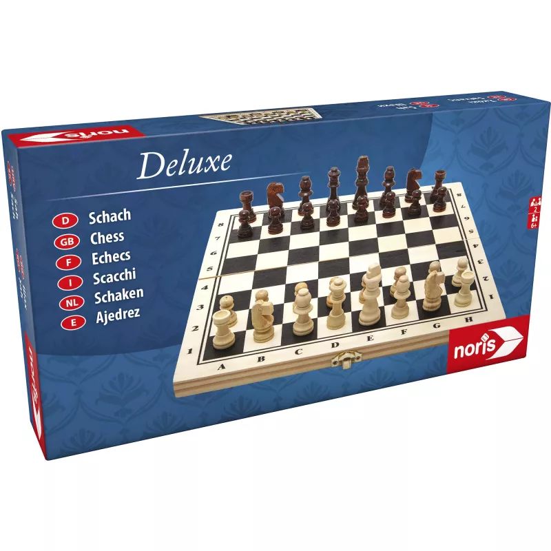 SIMBA-DICKIE Deluxe Wooden Chess Set - caja de ajedrez plegable con piezas Staunton ponderadas