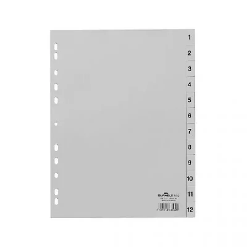 DURABLE Separadores de índice A4 1-12 PP cobertura completa gris