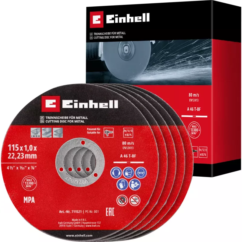 EINHELL-KWB Disco de corte fino, Ø 115 x 1,0 mm, 5 unidades (para amoladora angular)
