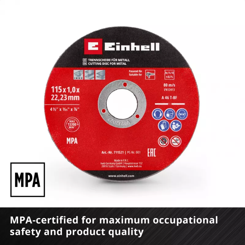 EINHELL-KWB Disco de corte fino, Ø 115 x 1,0 mm, 5 unidades (para amoladora angular)