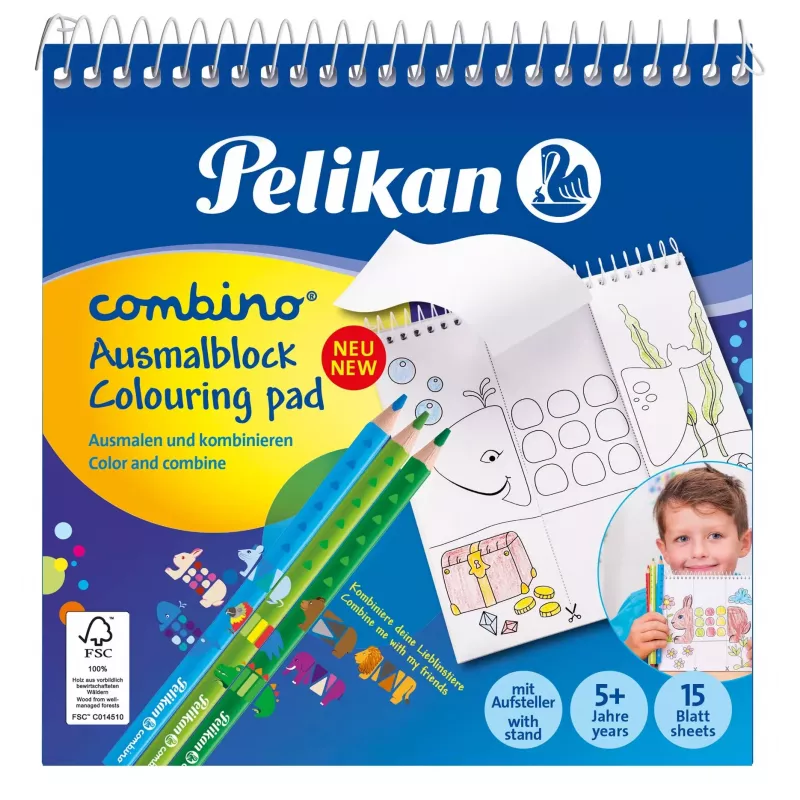 Pelikan 811231 Set de libro para colorear, 15 páginas, niños/niñas, lápices de colores incluidos, set de dibujos para colorear