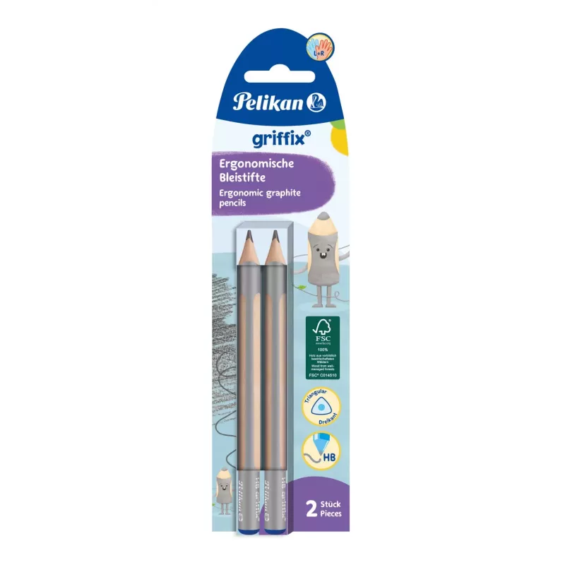 Pelikan Griffix lápiz de grafito HB, triangular, beige/gris, 3,5 mm, 2 uds.