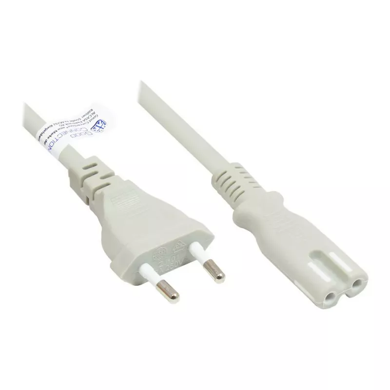 GoodConnections cable de alimentación euro conector macho euro Type-C (recto) a conector hembra C7/euro 8 (recto), gris, 0,75 mm², 5 m, Good Connections® (P0370-GR050)
