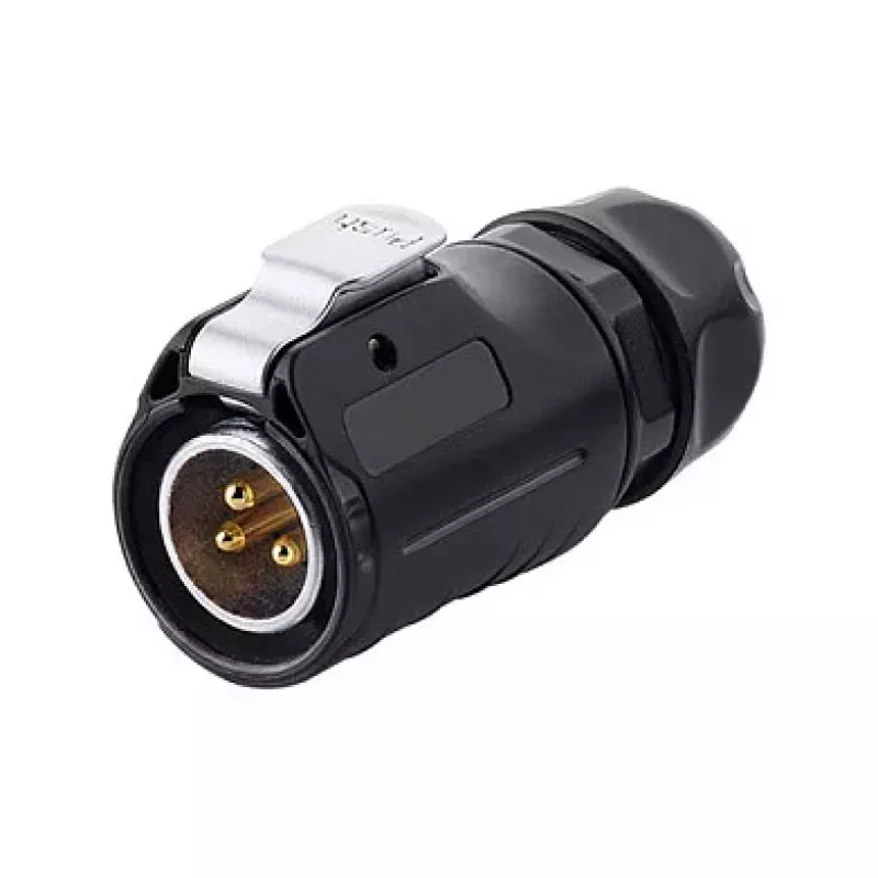 GoodConnections IC01-20P301 conector industrial S1 Power, clavija de 3 pines, M20, bloqueo click, terminal de soldadura, IP65/66