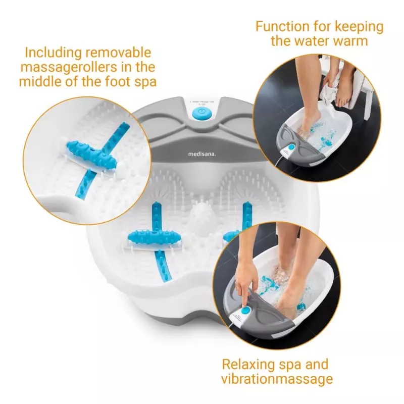 MEDISANA FS 350 baño de pies con masaje de burbujas y vibración, calefacción, rodillos, accesorios de pedicura