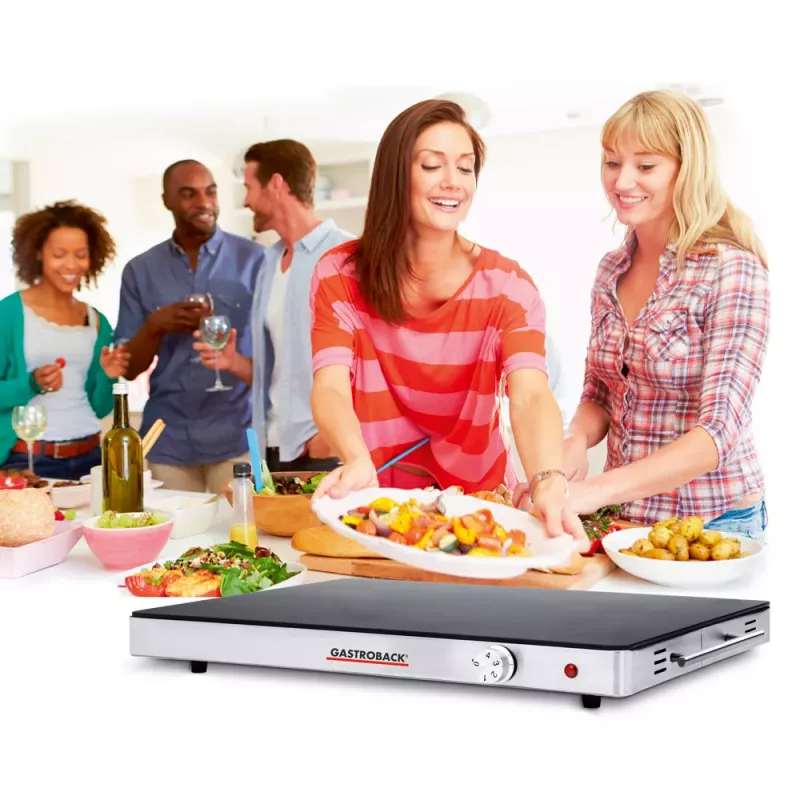 Gastroback 42491 Design placa calentadora – 200 W, acero inoxidable y vidrio, 120 °C
