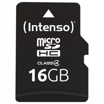 Intenso 16GB tarjeta de memoria MicroSDHC Class 4 con adaptador SD, hasta 21 MB/s de velocidad de lectura, negro