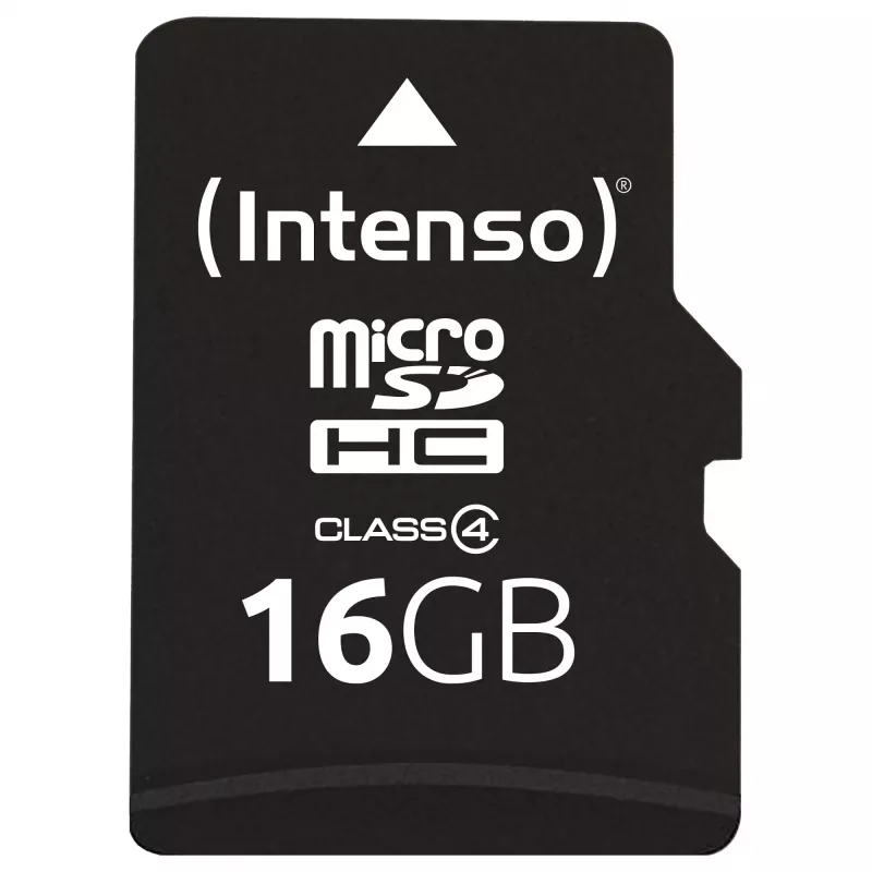 Intenso 16GB tarjeta de memoria MicroSDHC Class 4 con adaptador SD, hasta 21 MB/s de velocidad de lectura, negro