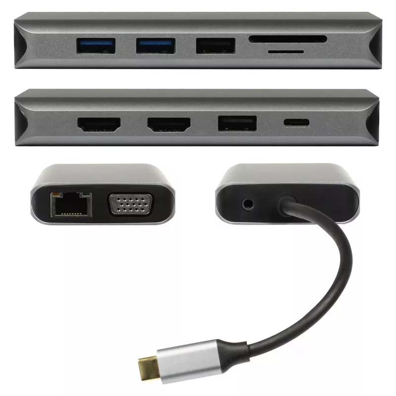 PLUSONIC adaptador de acoplamiento USB-C 8en1 - Space Gray