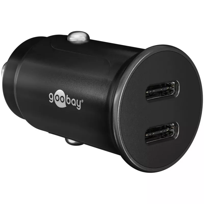 GOOBAY Cargador rápido de coche Dual-USB-C PD (Power Delivery), negro - 30W (12/24V) Apto para dispositivos con USB-C