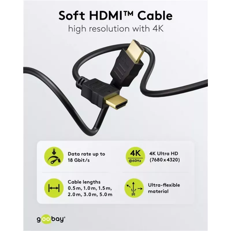 Goobay cable HDMI alta velocidad con Ethernet | Soft | 0,5 m