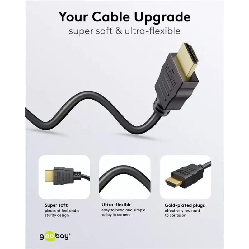 Goobay 80102 Cable HDMI High-Speed con Ethernet, Soft, 1,5 m, negro