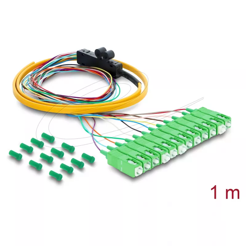 Delock Cable de distribución de fibra óptica pigtail 12 x conector SC-APC simplex a 12 x extremos abiertos 1 m