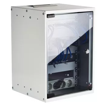 EFB Armario de pared 10 pulgadas 9U 300mm de profundidad gris claro (RAL 7035) con puerta de cristal de seguridad