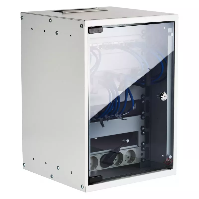 EFB Armario de pared 10 pulgadas 9U 300mm de profundidad gris claro (RAL 7035) con puerta de cristal de seguridad