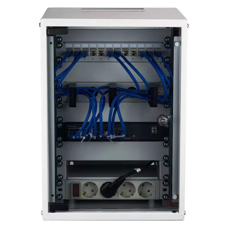 EFB Armario de pared 10 pulgadas 9U 300mm de profundidad gris claro (RAL 7035) con puerta de cristal de seguridad