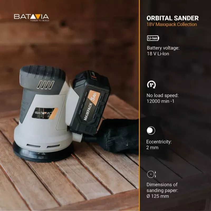 Batavia Lijadora orbital excéntrica a batería 18V 125 mm (herramienta sin batería)