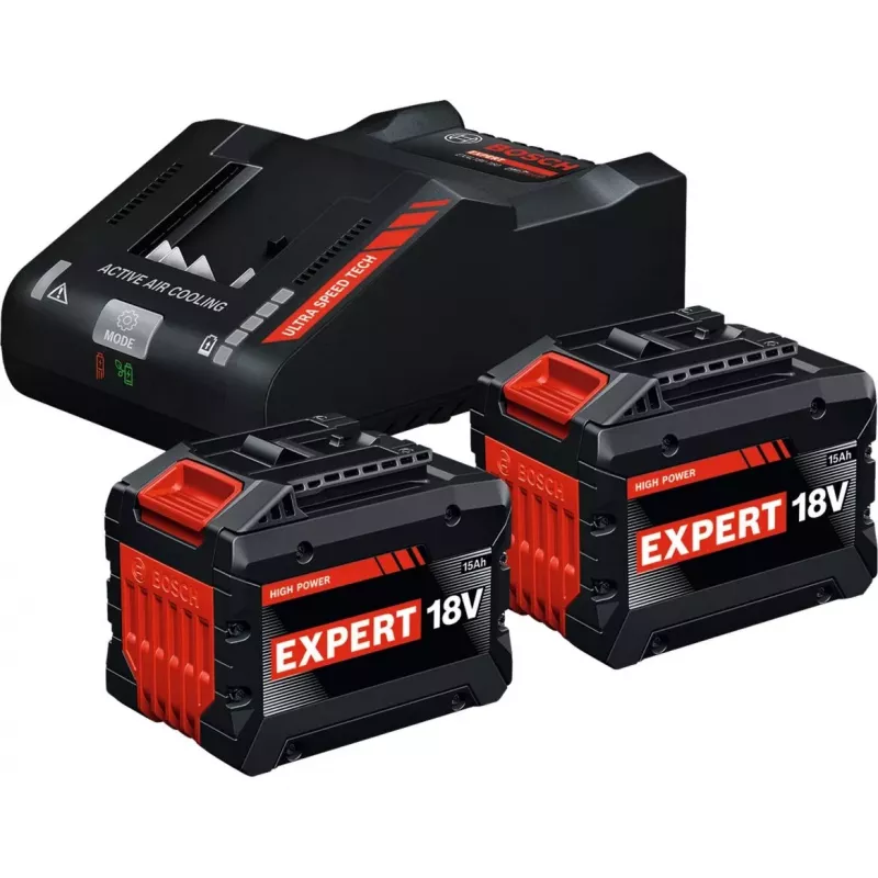 BOSCH EXPERT Starter Set 18V, 2x EXBA 18V-150 + cargador EXAL18V-160 (negro, 2x batería Li-Ion 15Ah, AMPShare Alliance)