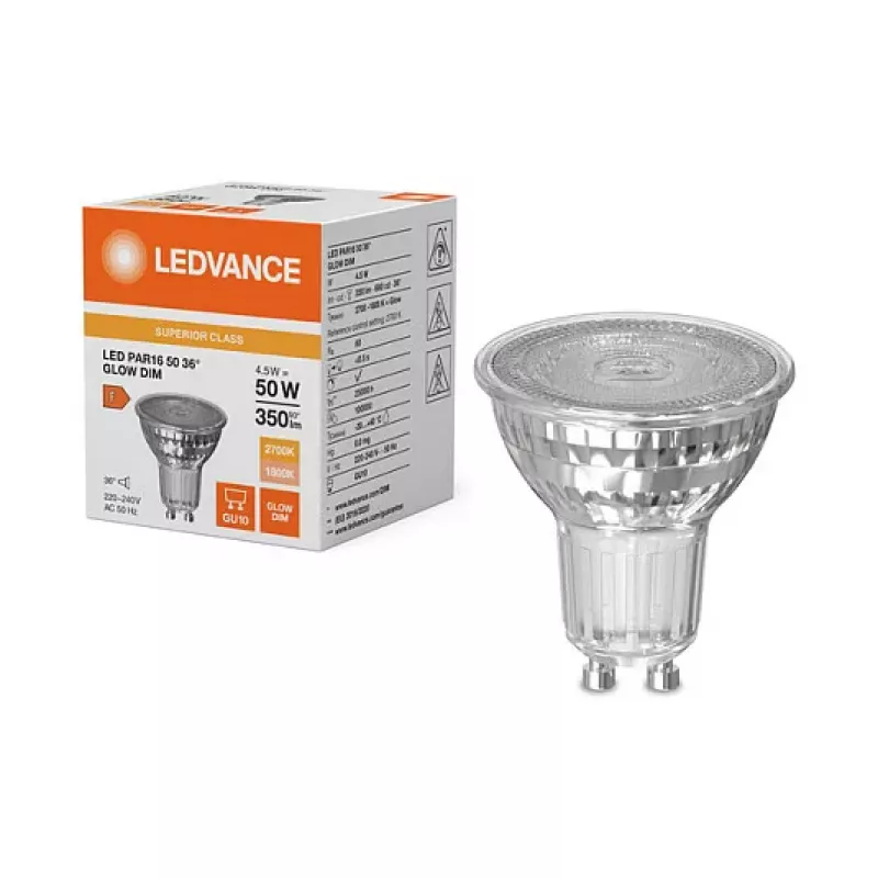 OSRAM PAR16 50 4,5W 827 GU10 bombilla LED reflectora, 350 lm, 1800-2700 K, Dim-to-Warm, regulable