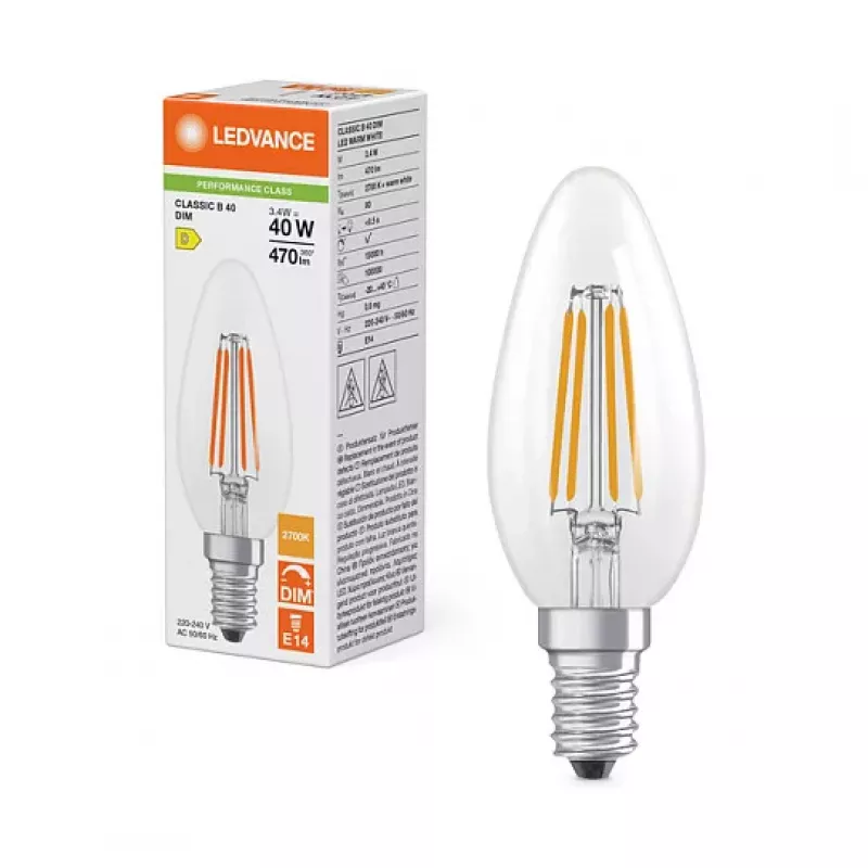 OSRAM LED Classic B 40 Filament DIM P 3,4W 827 transparente E14 bombilla LED regulable