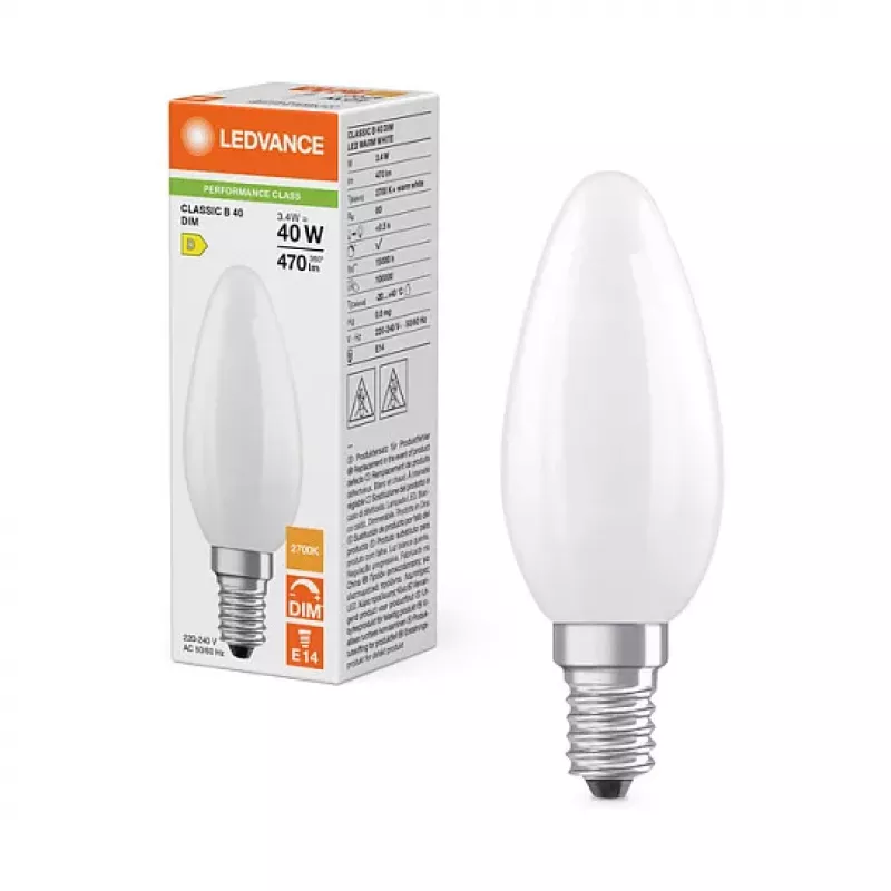 Osram LED CLB40 DIM 3,4W 827 FIL FR E14 P bombilla vela LED regulable mate