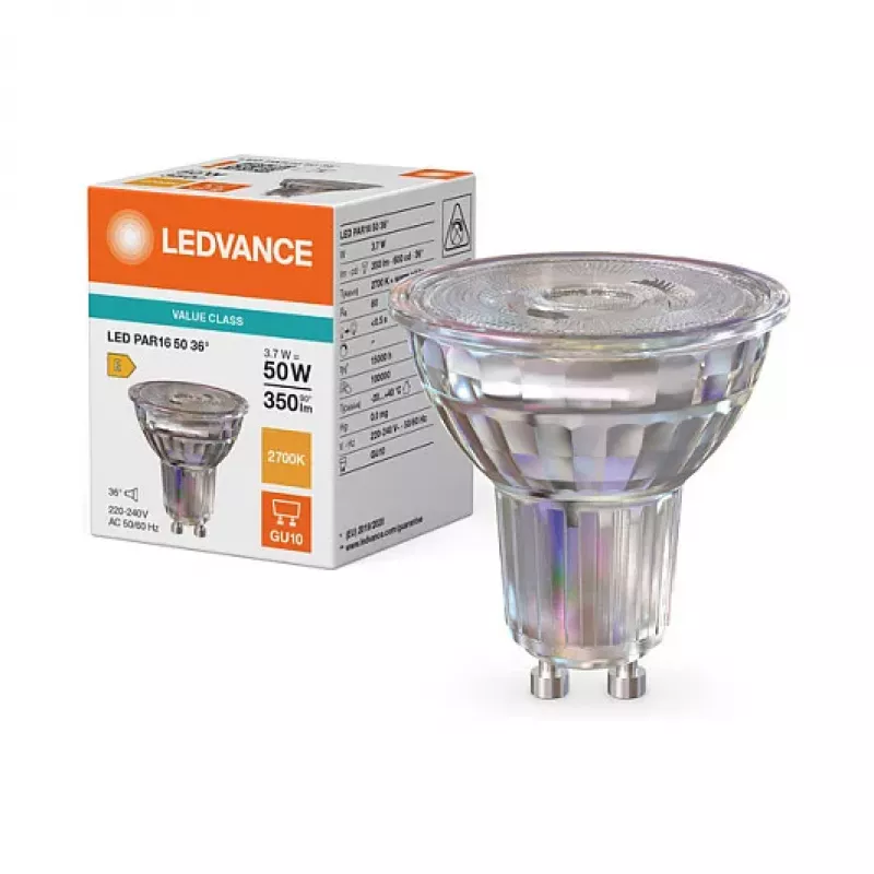 Osram LED PAR16 50 36° P 3,7 W 827 GU10 lámpara reflectora LED, 575 lm, 2700 K blanco cálido, equivalente a 50 W, 15000 h