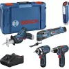 Bosch Power Tools 12V juego de herramientas de 5 piezas GOP + GSR + GDR + GSA + GLI (azul, 3x batería de Li-Ion 2,0 Ah)