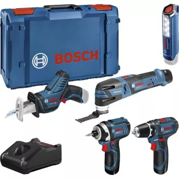 Bosch Power Tools 12V juego de herramientas de 5 piezas GOP + GSR + GDR + GSA + GLI (azul, 3x batería de Li-Ion 2,0 Ah)